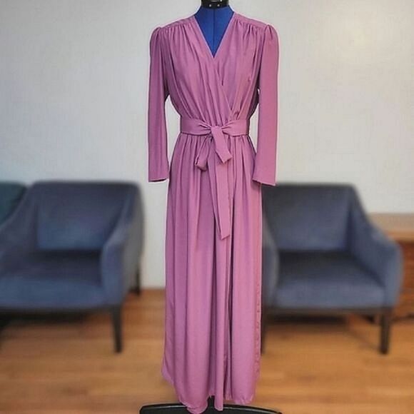 Vtg 80's tailor-made lilac maxi wrap gown - Picture 2 of 16